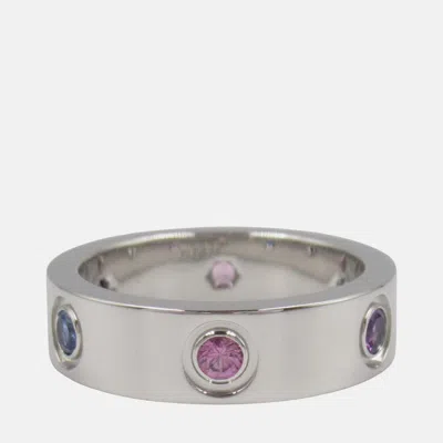 Pre-owned Cartier 18k White Gold Multicolor Stones Love Ring