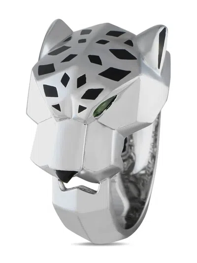 Pre-owned Cartier 18k White Gold Panther Ring In Silver