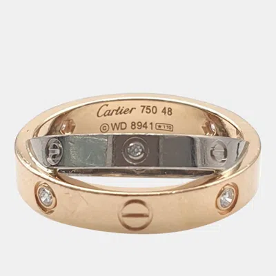 Pre-owned Cartier 18k White Gold Rose Gold And Diamond Half Love Band Ring Eu 48