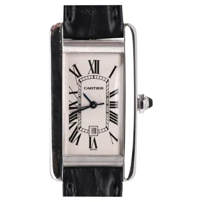 Pre-owned Cartier 18k White Gold Tank Americaine Watch With Alligator Strap