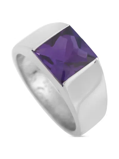 Pre-owned Cartier 18k White Gold Tank Amethyst Ring In Silver