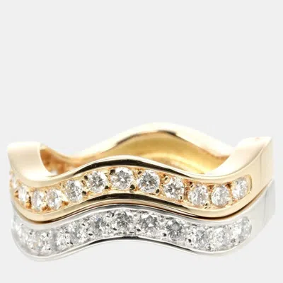 Pre-owned Cartier 18k White Gold Yellow Gold Neptune Wave Ring Us 5