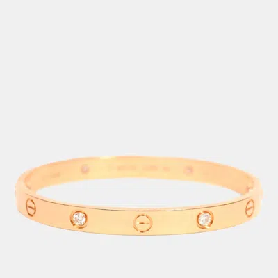 Pre-owned Cartier 18k Yellow Gold 4 Diamonds Medium Model Love Bracelet Size 17