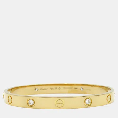 Pre-owned Cartier 18k Yellow Gold And 4 Diamond Love Bangle Bracelet