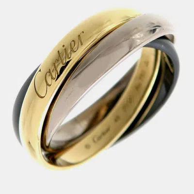 Pre-owned Cartier 18k Yellow Gold And Ceramic Trinity Band Ring Eu 48