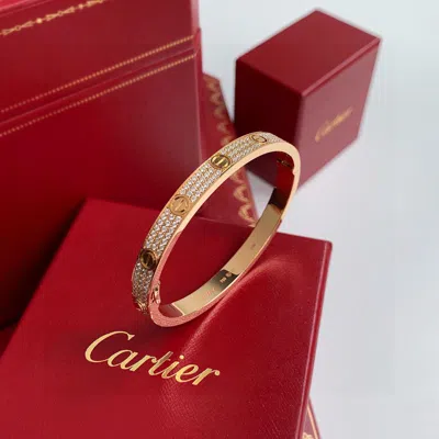 Pre-owned Cartier 18k Yellow Gold And Diamond Love Bangle Bracelet