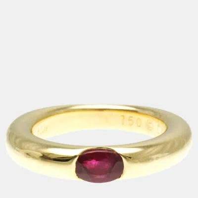 Pre-owned Cartier 18k Yellow Gold And Ruby Ellipse Band Ring Eu 50
