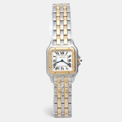 Pre-owned Cartier 18k Yellow Gold & Steel Medium Model Quartz W2pn0007 27 Mm X 37 Mm Watch In White