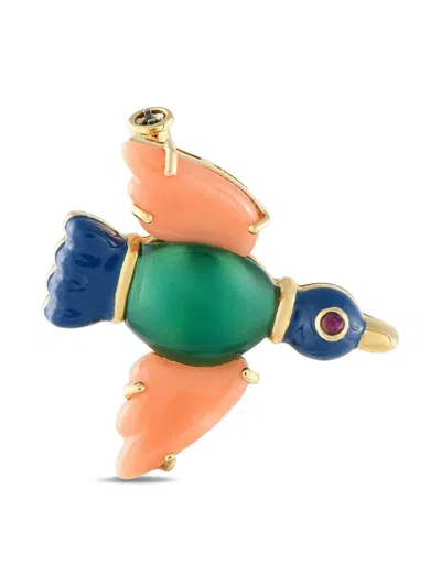 Pre-owned Cartier 18k Yellow Gold Bird Chrysoprase Brooch