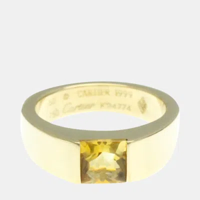 Pre-owned Cartier 18k Yellow Gold Citrine Tank Ring Eu 50