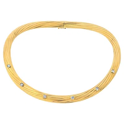 Pre-owned Cartier 18k Yellow Gold Fluted Twist Diamond Choker Necklace
