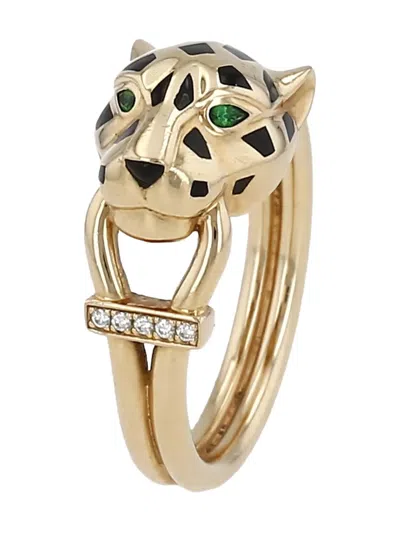 Pre-owned Cartier 18k Yellow Gold Panther Diamond Ring