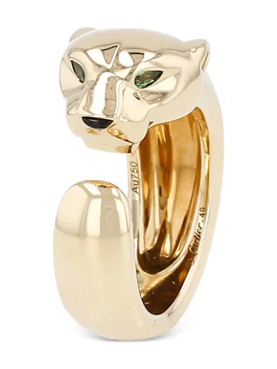 Pre-owned Cartier 18k Yellow Gold Panthère Tsavorites And Onyx Ring