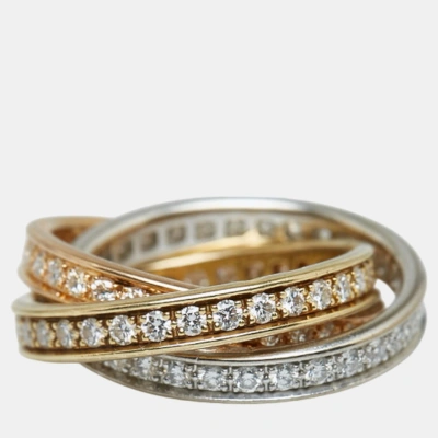 Pre-owned Cartier 18k Yellow Gold Rose Gold White Gold And Diamond Trinity Band Ring Size 47.5