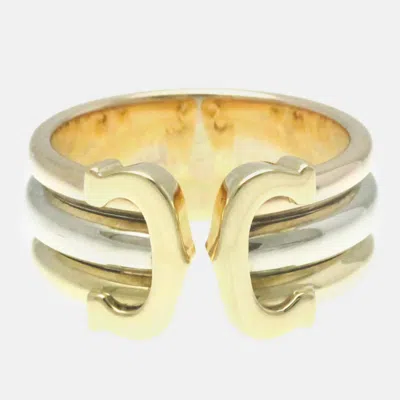 Pre-owned Cartier 18k Yellow Gold Rose Gold White Gold Double C Trinity Band Ring Eu 54