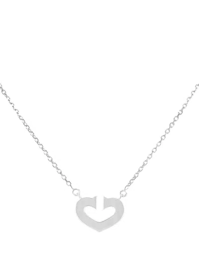Pre-owned Cartier 18kt White Gold C De  Necklace In Silver