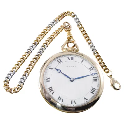 Pre-owned Cartier 18kt. Yellow Gold Art Deco Open Faced Pocket Watch Hand Made 1920's