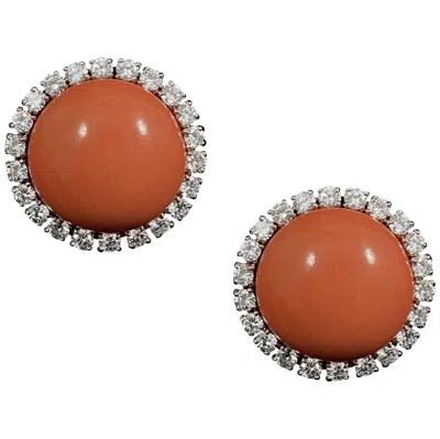 Pre-owned Cartier 1960s Precious Coral Diamond Circular Clip Earrings Yellow Gold Cased
