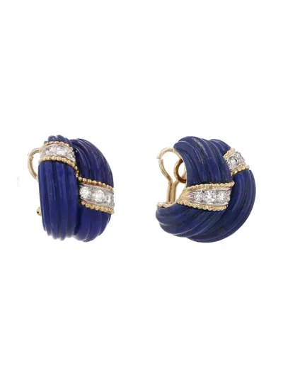 Pre-owned Cartier 1970's Diamond And Lapis Lazuli Earrings In Blue