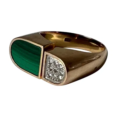 Pre-owned Cartier 1970's Italian Malachite And Diamond Gold Ring In Black