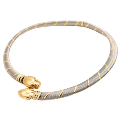 Pre-owned Cartier 1970 Modernist Double Panth�re Necklace In 18kt Yellow Gold And Steel