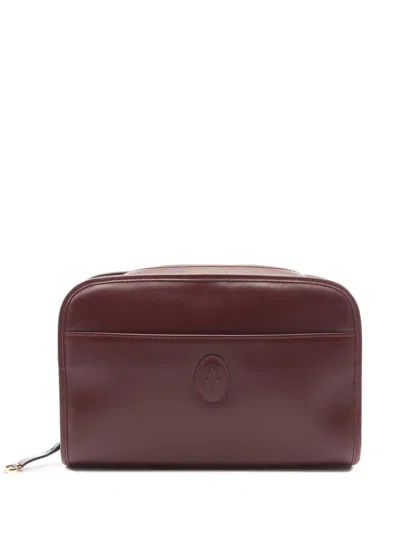 Pre-owned Cartier 1970-1980 Leather Must De  Clutch Bag In Red