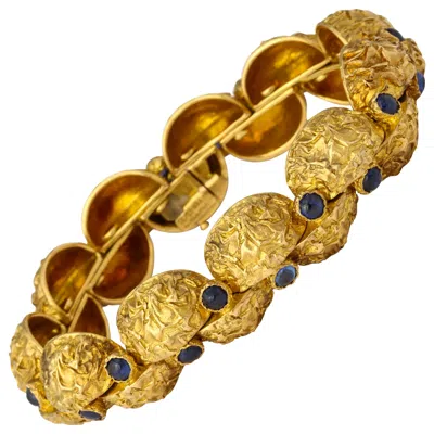 Pre-owned Cartier 1970s  Paris Sapphire Gold Modernist Bracelet In Blue