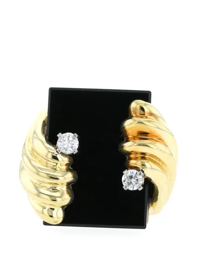 Pre-owned Cartier 1970s Diamond And Onyx Ring In Gold
