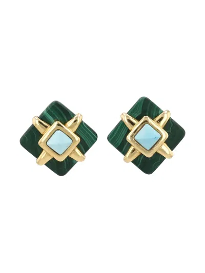 Pre-owned Cartier 1973 Malachite And Turquoise Earrings In Green