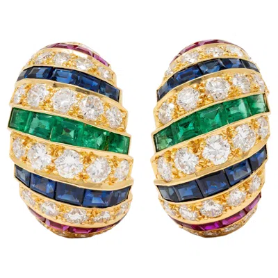 Pre-owned Cartier 1980's Diamond Multi-gem 18k Gold Vintage Domed Turban Earrings