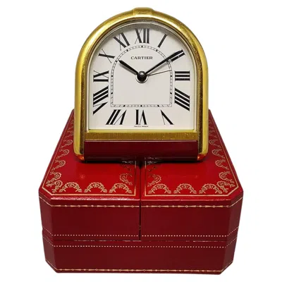 Pre-owned Cartier 1980s  "romane" 18k Gold Plated Alarm Clock With Original Box And Papers In Red