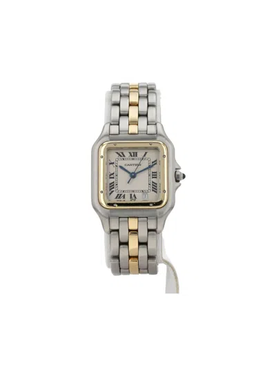 Pre-owned Cartier 1990 18k Yellow Gold And Stainless Steel Panthère 27mm In White