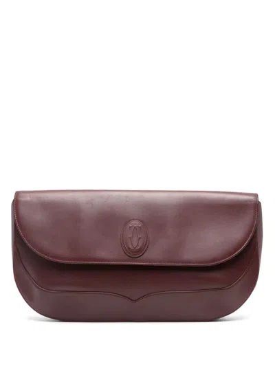 Pre-owned Cartier 1990s Logo-embossed Flap Clutch In Red