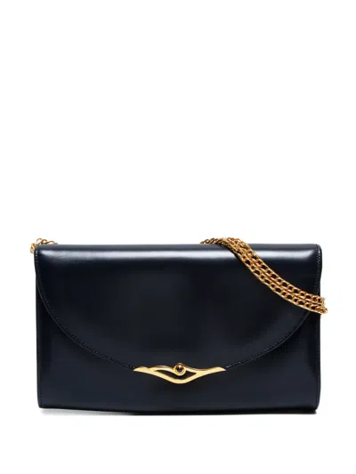 Pre-owned Cartier 1990s Sapphire Curved-flap Chain Shoulder Bag In Black