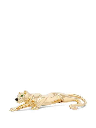 Pre-owned Cartier 1991 Panthère Emerald And Onyx Brooch In Gold