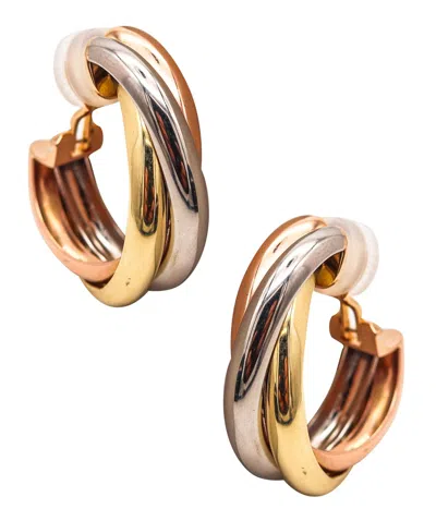 Pre-owned Cartier 1992 Paris Large Trinity Hoops Earrings Three Colors Of Solid 18kt Gold In Multi