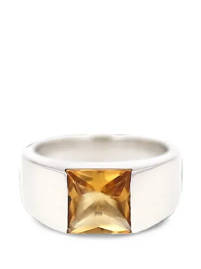 Pre-owned Cartier 1997 Tank Citrine Ring In Silver