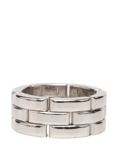 Pre-owned Cartier 2000-2015 18k White Gold Triple Row Maillon Panthère Ring In Silver