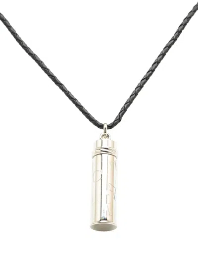 Pre-owned Cartier 2000-2015 Silver Plated Logo Pill Case Pendant Necklace Costume Necklace In Black