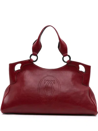 Pre-owned Cartier 2000-2025 Medium Leather Marcello De  Satchel In Red