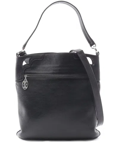 Pre-owned Cartier 2000's Marcello Leather Shoulder Bag In Black