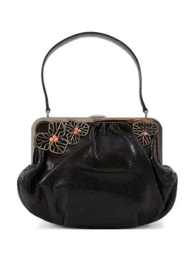 Pre-owned Cartier 2000s Floral-appliqué Handbag In Black