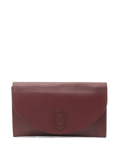 Pre-owned Cartier 2000s Must Line Embossed Clutch Bag In Red