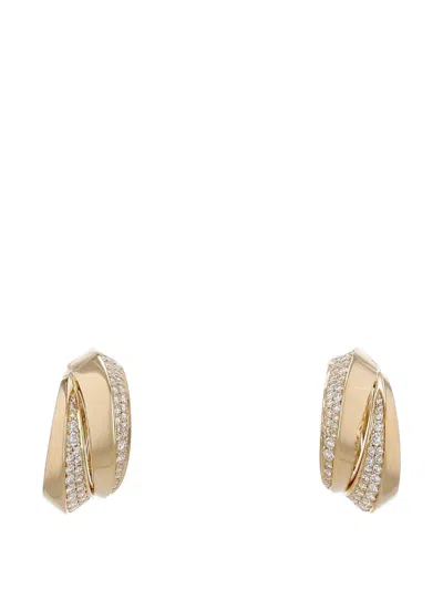 Pre-owned Cartier 2000s Panthère Griffe Diamond Yellow Gold Hoop Earrings