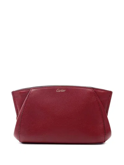 Pre-owned Cartier 2010-2025 Leather C De  Clutch Bag In Red
