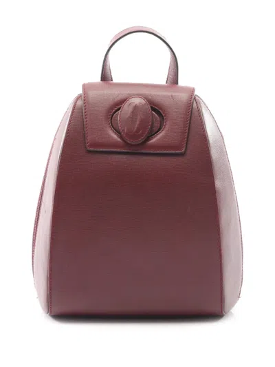 Pre-owned Cartier 2010-2026 Leather Must Line Turn-lock Backpack In Red