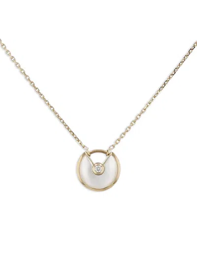 Pre-owned Cartier 2010 Amulette Mother-of-pearl And Diamond Necklace In Gold