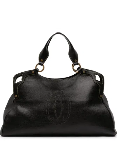 Pre-owned Cartier 2010-2026 Large Leather Marcello De  Satchel In Black