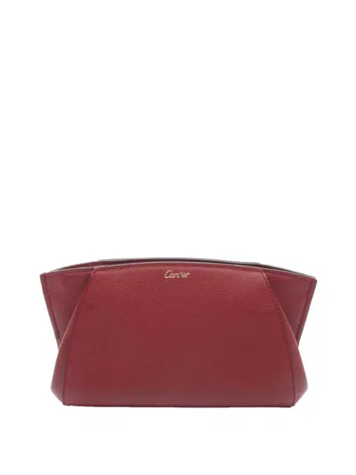 Pre-owned Cartier 2010-2026 Leather C De  Clutch Bag In Red