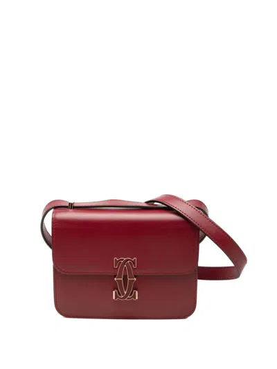 Pre-owned Cartier 2010-2026 Mini Leather C De  Crossbody Bag In Red